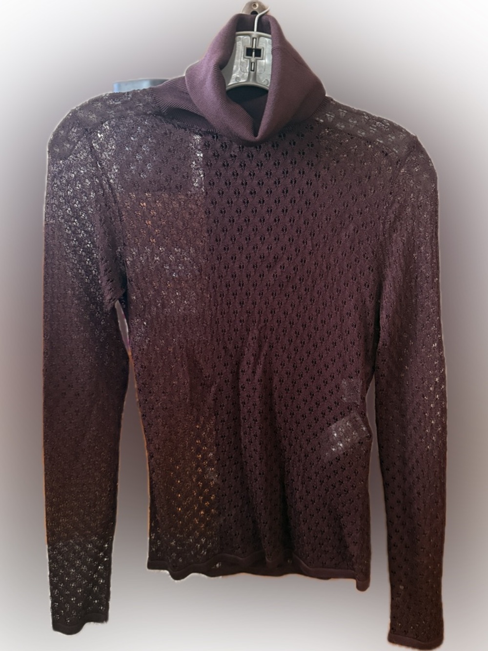 Chloe Burgandy Sheer Knit Long Sleeve Top
